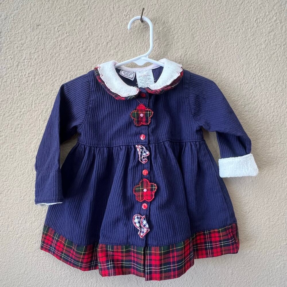 Vintage Mayfair blue baby dress flower buttons size 12m